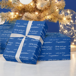 Elegante personalisierte weiße Schrift auf blauem Geschenkpapier