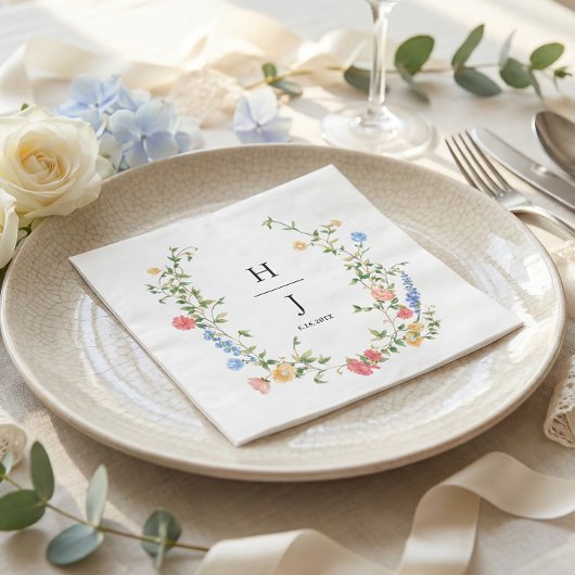 Elegante personalisierte Wildblumen-Hochzeit  Serviette