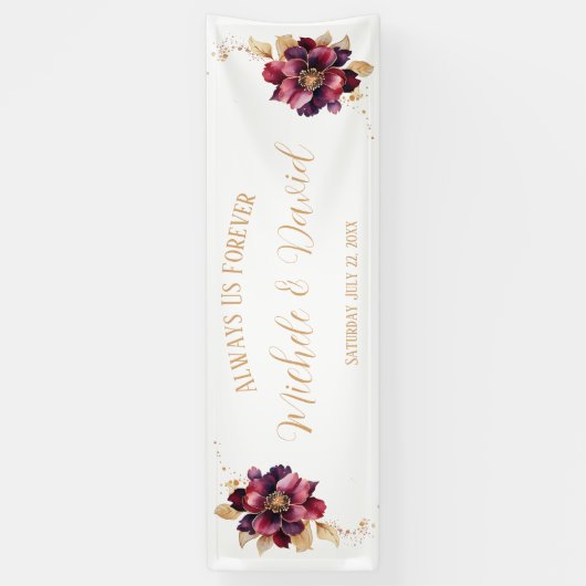 Elegante Persönliche Namen Datum White Gold Burgun Banner (Vertikal)