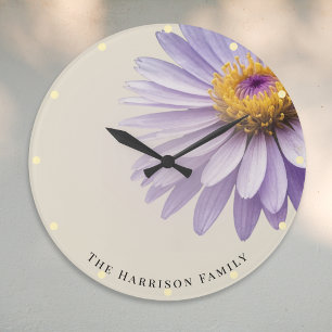 Elegante persönliche violette Aster-Blumen-Botanik Große Wanduhr