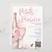 Elegante Petals & Prosecco Boho Blush Pink QR Code Einladung (Vorne/Hinten)