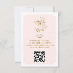 Elegante Petals und Prosecco QR Code RSVP Card Karte