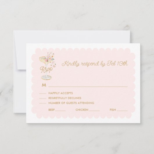 Elegante Petals und Prosecco RSVP Card Karte (Vorderseite)