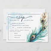 Elegante Pfau & Aquamarin - Lavish RSVP Card (Vorderseite)