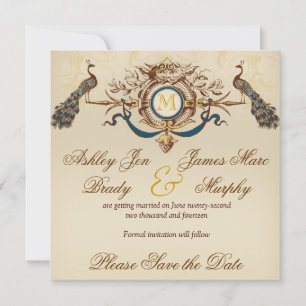 Elegante Pfau-Save the Date Karten