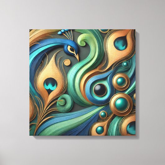 Elegante Pfau und Federn Leinwand Kunst (Vorderseite)