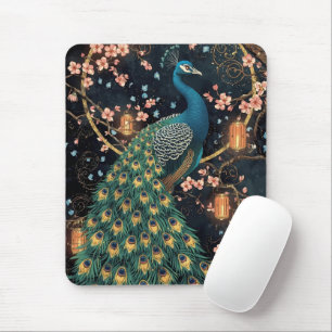 Elegante Pfauen Cherry Blossom Art Collection Mousepad