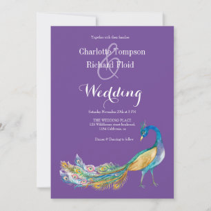 Elegante Pfauen-Hochzeit im Wasserfarb-Stil Einladung