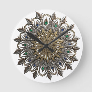 Elegante Pfauen-Mandala-Uhr Runde Wanduhr