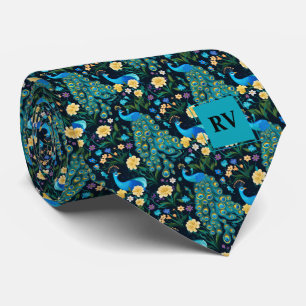 Elegante Pfauen-Monogramm-Hochzeit Krawatte