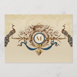 Elegante Pfauen-Monogramm Vintage-Hochzeitseinladu Einladung