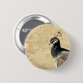Elegante Pfauen-Vogel- und Feder-Kunst Button (Vorne & Hinten)