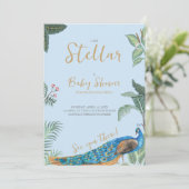 Elegante Pfauenbaby-Dusche Einladung (Stehend Vorderseite)