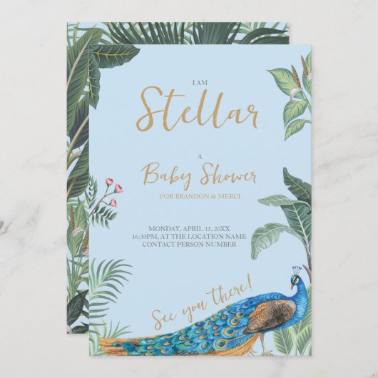 Elegante Pfauenbaby-Dusche Einladung (Vorne/Hinten)