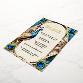 Elegante Pfauenblau goldene Federn 3D real Folieneinladung (Gedreht)