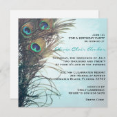 Elegante Pfauenfeathers Geburtstagsparty Einladung (Vorne/Hinten)