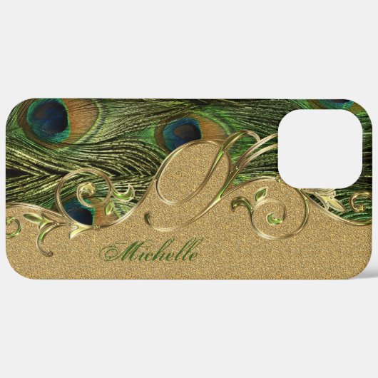 Elegante Pfauenfeathers Golden Monogram Case-Mate iPhone Hülle (Rückseite / Rechts)