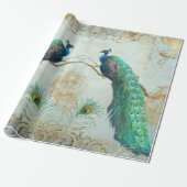 Elegante Pfauenfeathers Pair Blue Gold Decoupage Geschenkpapier (Ungerollt)