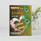 Elegante Pfauenfeder & Rose Custom Wedding Einladung (Stehend Vorderseite)