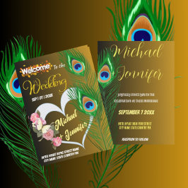 Elegante Pfauenfeder & Rose Custom Wedding Einladung