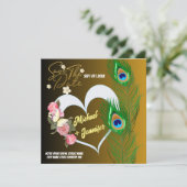 Elegante Pfauenfeder & Rose Custom Wedding Save The Date (Stehend Vorderseite)