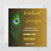 Elegante Pfauenfeder & Rose Custom Wedding Save The Date (Rückseite)