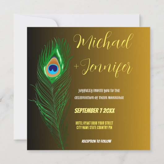 Elegante Pfauenfeder & Rose Custom Wedding Save The Date (Rückseite)