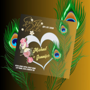 Elegante Pfauenfeder & Rose Custom Wedding Save The Date