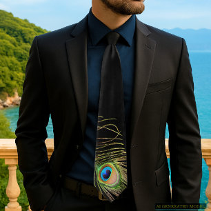 Elegante Pfauenfeder schwarze Krawatte
