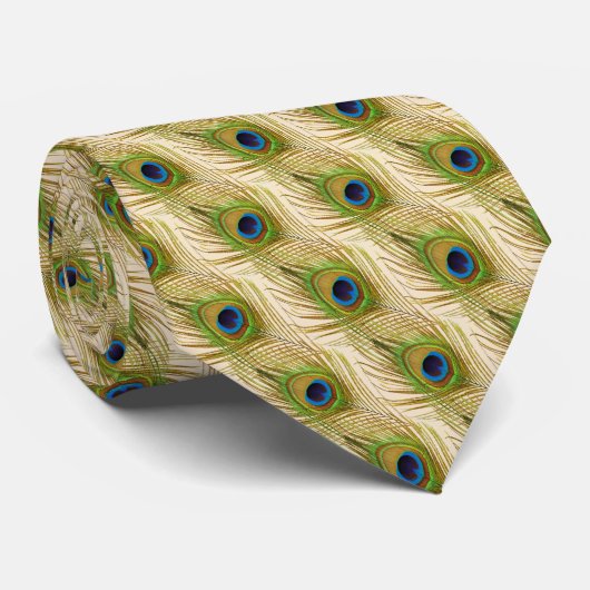 Elegante Pfauenfedern auf Elfenbein Krawatte (Gerollt)
