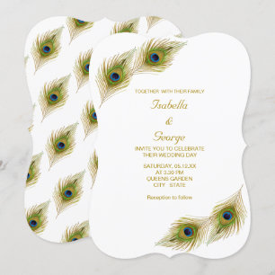 Elegante Pfauenfedern Hochzeit Einladung