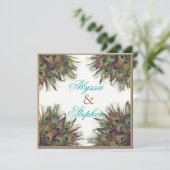 Elegante Pfauenfederung Einladung zur Hochzeit 2 (Stehend Vorderseite)