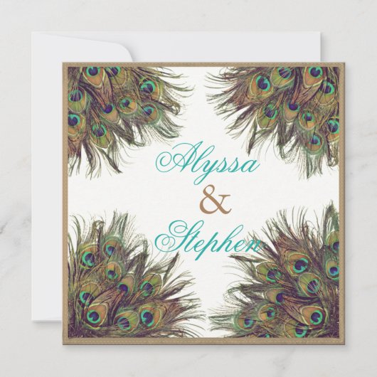 Elegante Pfauenfederung Einladung zur Hochzeit 2 (Vorderseite)