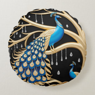 Elegante Pfauenlandschaft Kunst, Dichtung und Deta Rundes Kissen
