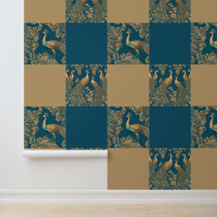 Elegante Pfauenmuster Blaue Falsche Gold Stilvolle Tapete