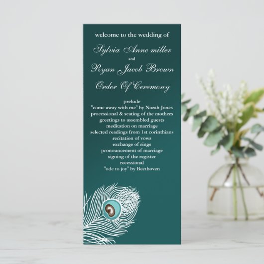 Elegante Pfauenprogramme in Weiß und aquamarin Programm (Stehend Vorderseite)