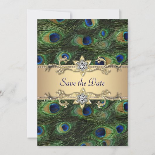 Elegante PfauenWedding speichert das Datum Save The Date (Vorderseite)
