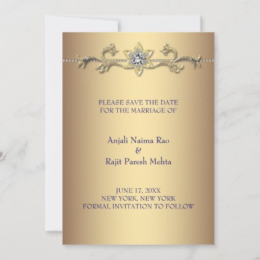 Elegante PfauenWedding speichert das Datum Save The Date (Rückseite)