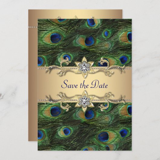 Elegante PfauenWedding speichert das Datum Save The Date (Vorne/Hinten)
