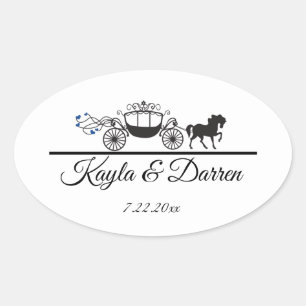 Elegante Pferd und Kutsche Hochzeit Ovaler Aufkleber