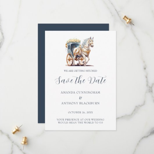 Elegante Pferde Gezeichnet Hochzeit Save The Date (Vorderseite/Rückseite Beispiel)