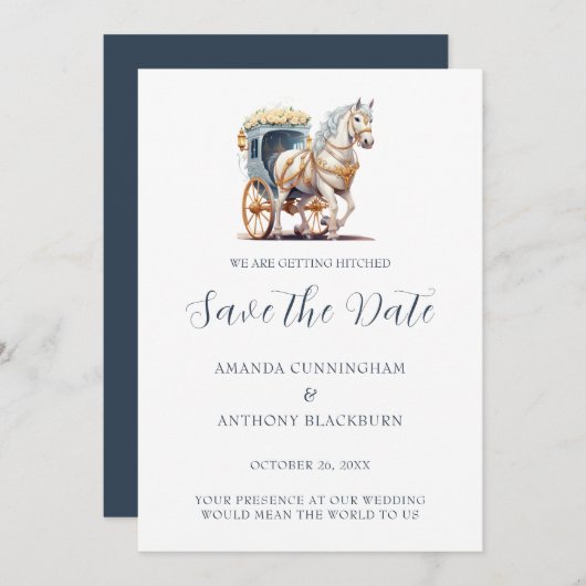 Elegante Pferde Gezeichnet Hochzeit Save The Date (Vorne/Hinten)