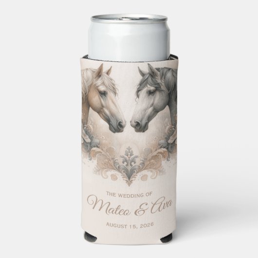 Elegante Pferde Hochzeit Selters Dosenkühler (Seltzer Vorderseite)