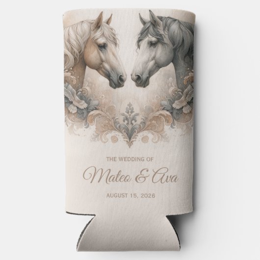 Elegante Pferde Hochzeit Selters Dosenkühler (Rückseite)