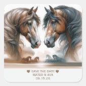 Elegante Pferde Hochzeit speichern das Datum Quadratischer Aufkleber (Vorderseite)