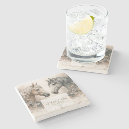 Elegante Pferde Hochzeitsteine Untersetzer (Seitenansicht)