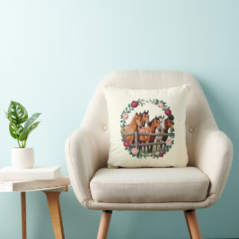 Elegante Pferde in floraler Kranz Kunst  Kissen