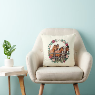 Elegante Pferde in floraler Kranz Kunst Kissen