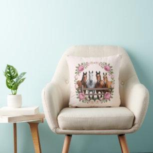 Elegante Pferde in floraler Kranz Kunst Kissen