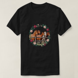 Elegante Pferde in floraler Kranz Kunst  T-Shirt